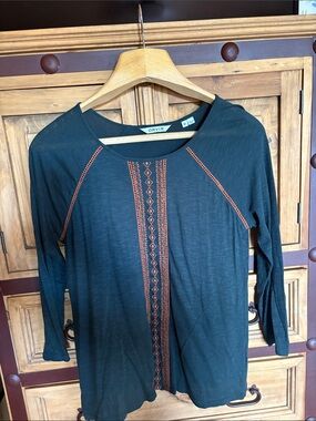 Orvis Black Long-Sleeve Top with Rust Embroidery